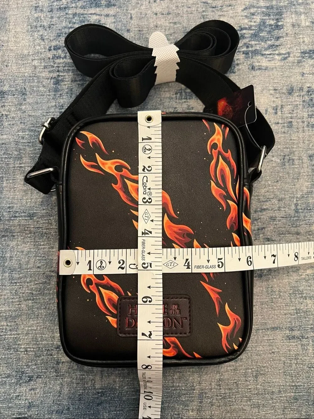 HBO Buckle-Down House of The Dragon Black Red Flame Faux Leather Crossbody Bag